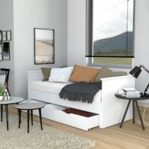 Ausziehbare Bank mona 80x200 cm + 2 Lattenroste + 1 Schublade / Weiß/ 206x161x77