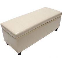 HHG - Banquette Kriens, coffre, banc, cuir + similicuir, 112x45x45cm, crème
