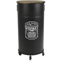 Bar À Roulette Bidon En Métal Et Bois 'loft & Métal' - Noir - H 100 X D 85 Cm - Livraison Gratuite