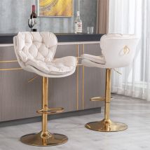 Sweevt - Bar Chair (set, 2-piece, 2-piece), Bar stool with Rolling edge backrest, Electroplated gold chair legs, up to 136 kg load-bearing, 360°
