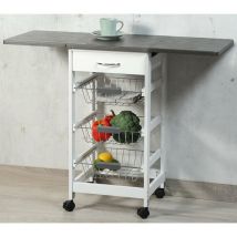 Kesper - Bar de cuisine sur roulettes, table avec plateau rabattable en blanc et gris
