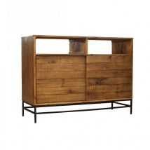 Meubletmoi - Buffet industriel bois rustique et métal noir L.140 cm - factory