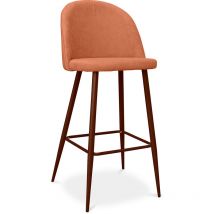 Privatefloor - Bar stool Evelyne Scandinavian Design Premium - 76cm - Dark legs Orange Metal with wooden transfer painting, Fabric, Wood - Orange