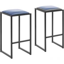 Royal Catering - Bar Stool - set of 2 - black/blue - upholstered Bar chair Black bar stool