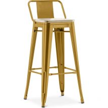 Bar Stool with Backrest - Industrial Design - Wood & Steel - 76cm - New Edition - Stylix Gold
