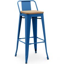 Industrial Style - Bar Stool with Backrest - Industrial Design - Wood & Steel - 76cm - New Edition - Stylix Dark blue