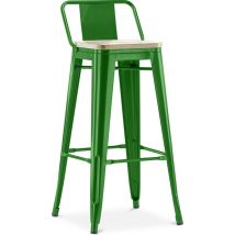 Industrial Style - Bar Stool with Backrest - Industrial Design - Wood & Steel - 76cm - New Edition - Stylix Green