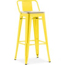 Industrial Style - Bar Stool with Backrest - Industrial Design - Wood & Steel - 76cm - New Edition - Stylix Yellow