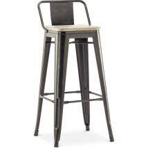 Industrial Style - Bar Stool with Backrest - Industrial Design - Wood & Steel - 76cm - New Edition - Stylix Metallic bronze