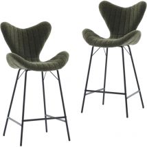 Bar Stools 2Pcs in Chenille Fabric Modern Counter Chairs with Stylish Designed Backrest for Home Bar Restaurant, Green, Wahson