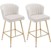 Wahson Office Chairs - Bar Stools Set of 2 in Velvet Modern Counter Chairs with Shell Designed Backrest for Home Bar Restaurant, Beige, Wahson