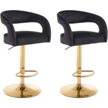 Bar Stools Set of 2 in Velvet Adjustable Swivel Counter Chairs with Hollow Chic Backrest for Kitchen Home Pub Restaurant, Black, Wahson