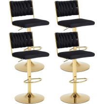 Bar Stools Set of 4 in Velvet Knitted Backrest Modern Counter Chairs Height Adjustable for Kitchen Home Bar Restaurant, Black, Chairus