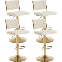 Bar Stools Set of 4 in Velvet Knitted Backrest Modern Counter Chairs Height Adjustable for Kitchen Home Bar Restaurant, Beige, Chairus