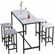 Bar Table Set of 4, Bar Table and 4 Bar Stools, 90cm tall Dining Table with Barstools, 5pcs Home Kitchen Breakfast Bar Set, Pub Furniture, White