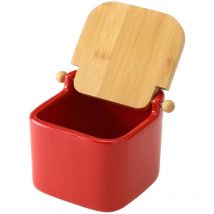 Barattolo Ceramica Tappo Legno Bambu Sale Zucchero Caffe Saliera 0,7lt Rosso