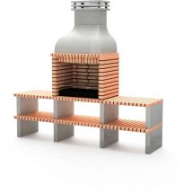 Barbacoa de Obra Prefabricada de Leña y Carbón Modelo Altea Plus (Gris, Naranja - 268 x 70 x 255 cm) ref: M00483 - Cocina de Exterior con Doble