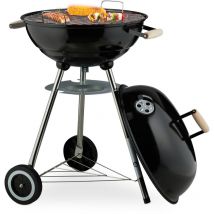Relaxdays - Barbacoa Carbón, 44 cm ø, bbq Exterior, Parrilla para Brasas con Ruedas y Soporte, Recoge Cenizas, Negro