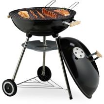 Relaxdays - Barbacoa Carbón, 54 cm ø, bbq Exterior, Parrilla para Brasas con Ruedas y Soporte, Recoge Cenizas, Negro