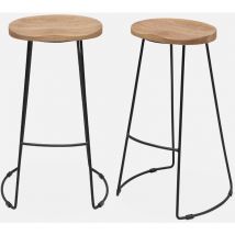 Sweeek - Taburete de bar de madera y acero, set de 2, Jaya, Natural, 44x36x75 cm