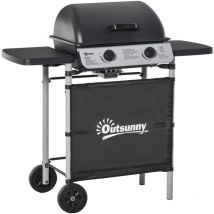 Barbacoa de gas con 2 quemadores 5,6 kw bbq de gas con 2 ruedas 2 mesas laterales y parrillas de acero para picnic camping 104x49x99 cm