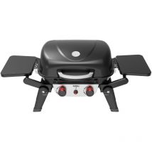 Barbacoa de Gas de Mesa Portátil Kekai Erie 96,8x47,9x36 cm 5 kW 2 Quemadores, Termómetro, Mesas Laterales, Parrilla y Plancha