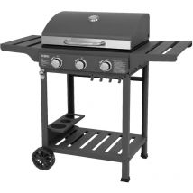 Barbacoa de Gas Portátil Kekai Leech 118,5x57,5x104,5 cm 9 kW con 3 Quemadores, Termómetro, Mesas Laterales, Balda y Ruedas