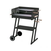 Barbecue a Carbonella per Giardino in Acciaio con Griglie Regolabili Spiedo a Mano e 2 Forchette 60x45x90h