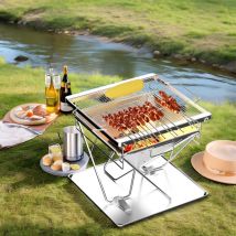 Luvodi - Barbecue à Charbon de Jardin Portable en Acier Inoxydable Pour Camping Réunion Pique-niques - Support Grille bbq Hauteur Réglable 40.5x46cm