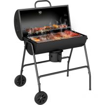 Outsunny - Barbecue à charbon smoker fumoir - 2 grilles, 2 roues, récupérateur cendre, thermomètre - métal noir