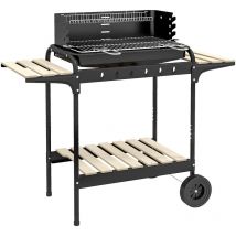 Outsunny - Barbecue à charbon sur pied grille réglable 2 roues 3 étagères récupérateur de cendres noir
