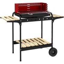Outsunny - Barbecue à charbon sur pied grille réglable 2 roues 3 étagères récupérateur de cendres rouge
