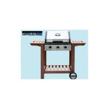 Barbecue a gas Grill Me Duo Leg 3 – 3 bruciatori – Griglie in ghisa 21x46 cm – Carrello in legno con 2 ruote