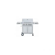 Barbecue a' gaz Domus Polka 4 + 1 gpl en acier inoxydable avec 5 bruleurs 15,75 Kw avec deux surfaces d'appui et piezo e'lectrique