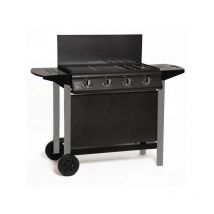 Barbecue a gaz - GRILL GARDEN - Noir et gris - 4 bruleurs avec couvercle