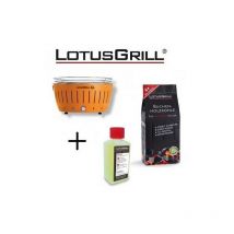 Barbecue Arancio xl con Batterie e Cavo di Alimentazione usb + 1Kg di Carbonella di Faggio + Gel Combustibile Inodore per Barbecue 200ml Lotus Grill