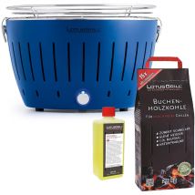Barbecue Blu Con Batterie E Cavo Di Alimentazione Usb + 2.5kg Di Carbonella Di Faggio + Gel Combustibile 500ml -lotus Grill