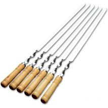 Start - Barbecue Brochettes, Brochettes Extra Longues De 55cm en Acier Inoxydable avec Poignée en Bois Massif,Ensemble De 6