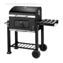 Jeobest - Barbecue Charbon de Bois à 2 Roues 2 Grilles et 1 Thermomètre en Métal Noir - cylindrique