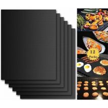 Barbecue Cooking Mat, Set of 12 Barbecue and Oven Baking Sheets - 40 33 cm BBQ Non-Stick and Reusable Baking Sheets for gas, charcoal or electric