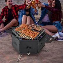 Maisonchic - Barbecue de Charbon de Bois Portable avec Grille Rotative à 360° Barbecue Portable avec Poignées Corps et Pieds Pliables, pour
