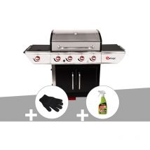 Somagic - Barbecue à gaz avec chariot Manhattan 450GPI + plancha + Gant de protection + Dégraissant pour barbecue