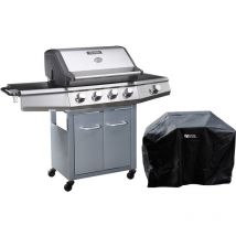 Habitat Et Jardin - Barbecue gaz avec led 'Bingo 5' - 5 Brûleurs dont 1 latéral - 15.2kW + Housse protection - Argenté