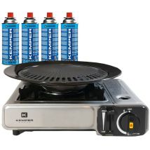 Kemper - Barbecue gaz Grill 2en1 Réchaud gaz piézo 2200 w + 4 cartouches gaz butane