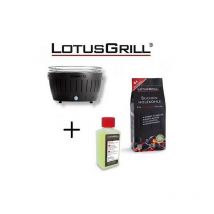 Barbacoa Black xl con Pilas y Cable de Alimentación usb + 1Kg de Carbón de Haya + Gel Combustible Inodoro para Barbacoa 200ml Lotus Grill