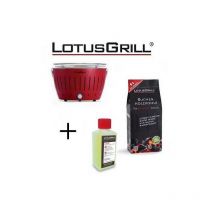 Barbecue Rosso con Batterie e Cavo di Alimentazione usb + 1Kg di Carbonella di Faggio + Gel Combustibile Inodore per Barbecue 200ml Lotus Grill