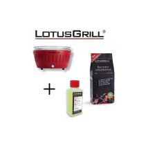 Barbecue Rosso xl con Batterie e Cavo di Alimentazione usb + 1Kg di Carbonella di Faggio + Gel Combustibile Inodore per Barbecue 200ml Lotus Grill