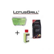 Barbecue Verde xl con Batterie e Cavo di Alimentazione usb + 1Kg di Carbonella di Faggio + Gel Combustibile Inodore per Barbecue 200ml Lotus Grill