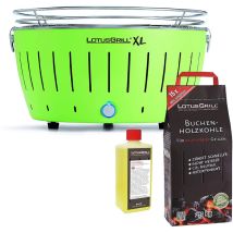 Lotus Grill - Barbecue Verde xl con Batterie e Cavo di Alimentazione usb + 2.5Kg di Carbonella di Faggio + Gel Combustibile 500ml