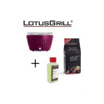 Lotus Grill - Barbacoa Morada con Pilas y Cable de Alimentación usb + 1Kg de Carbón de Haya + Gel Combustible Inodoro para Barbacoa 200ml